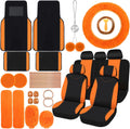 Car Seat Cover Full Set for Women Orange - 47-Piece Fluffy Interior
