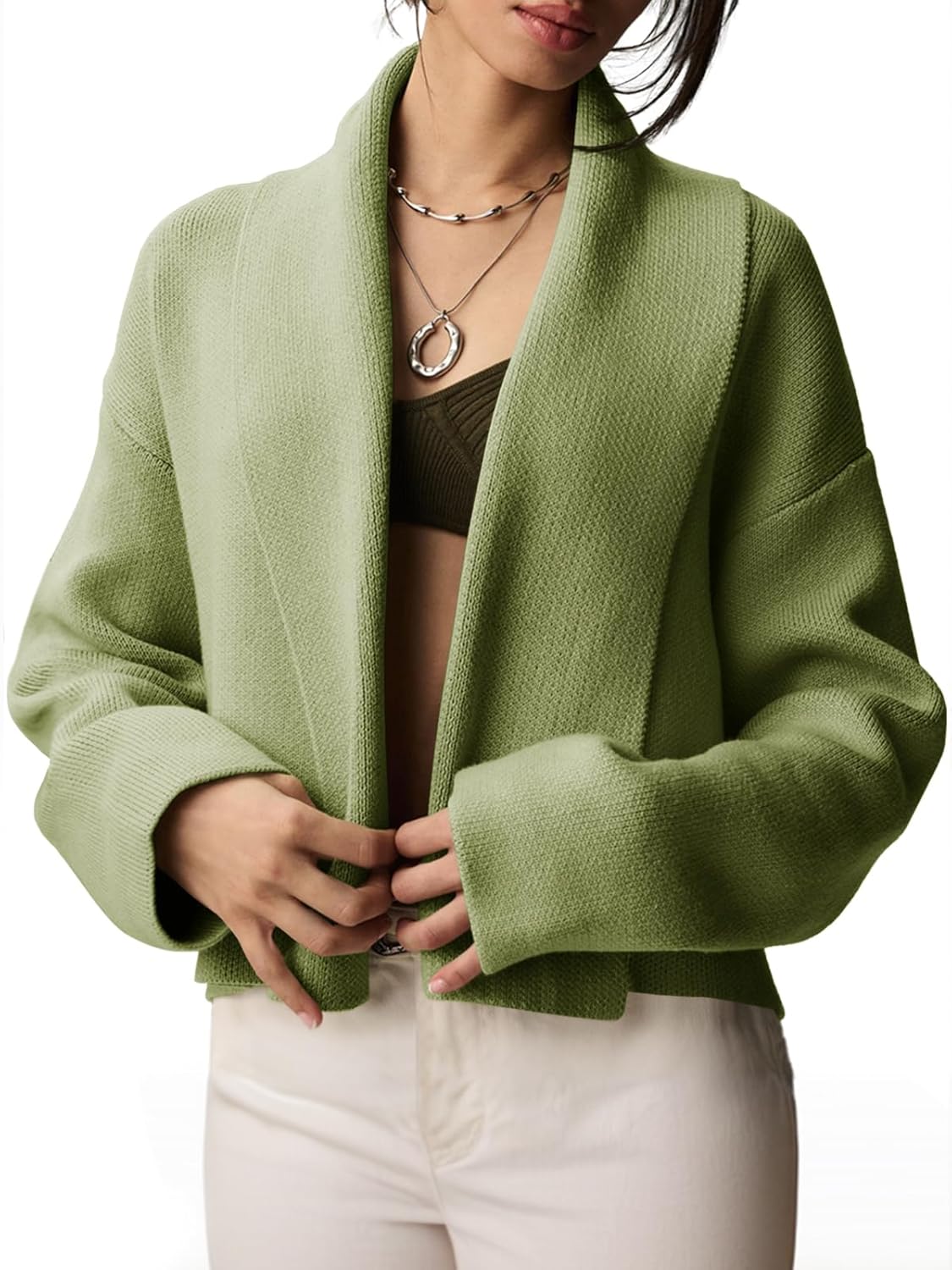 Saodimallsu Womens Cropped Cardigan Open Front Shawl Jacket