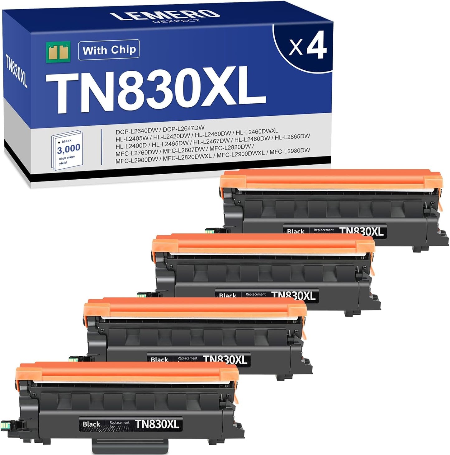High-Yield TN830XL Toner 4-Pack for Brother Printer