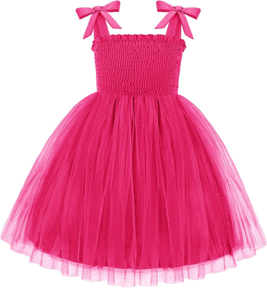 Toddler Girl Tutu Dress with Bow-Tie Straps for Summer Fun