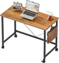 Rolling Computer Desk 32 in Light Antique - Portable Mobile Table