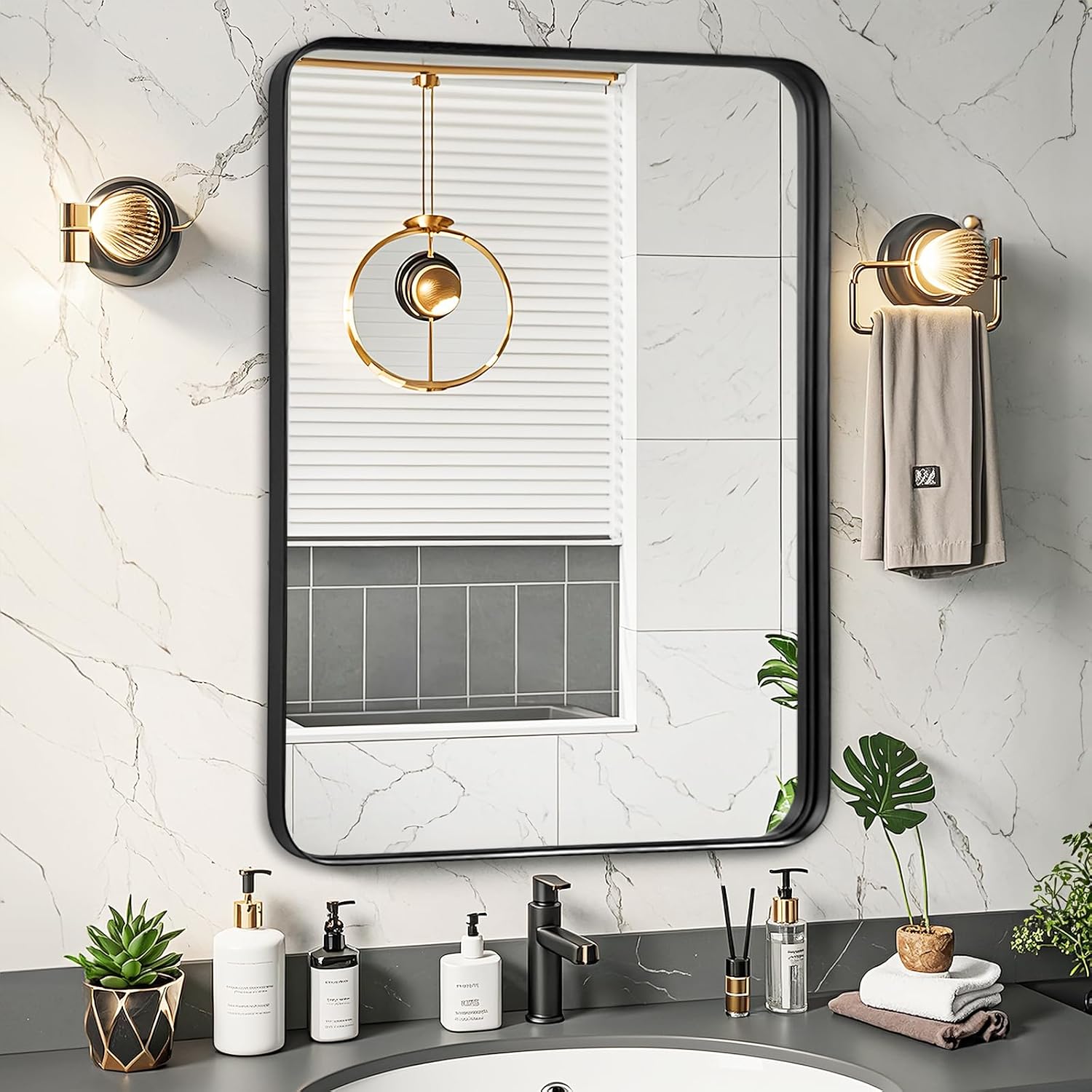 Bathroom Mirror for Over Sink - 26x32 Inch Black Matte Design