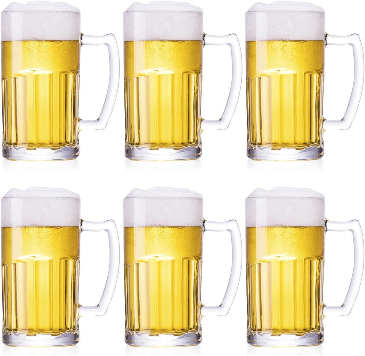 6 Pack Heavy Beer Mugs - Classic Large Beer Glasses Set