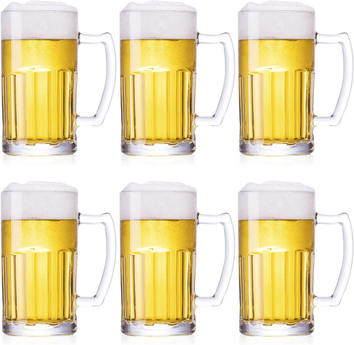 6 Pack Heavy Beer Mugs - Classic Large Beer Glasses Set