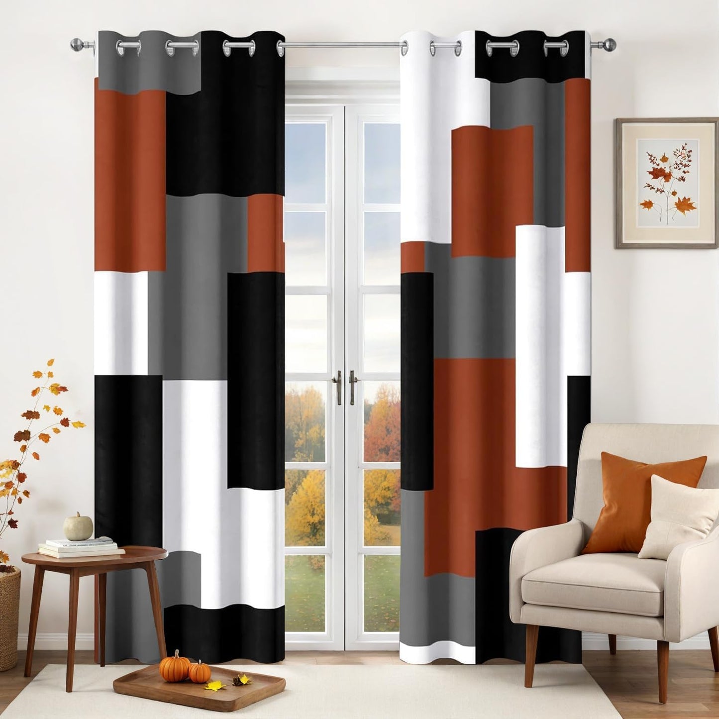 Burnt Orange 100% Blackout Curtains for Bedroom 96 inch Length