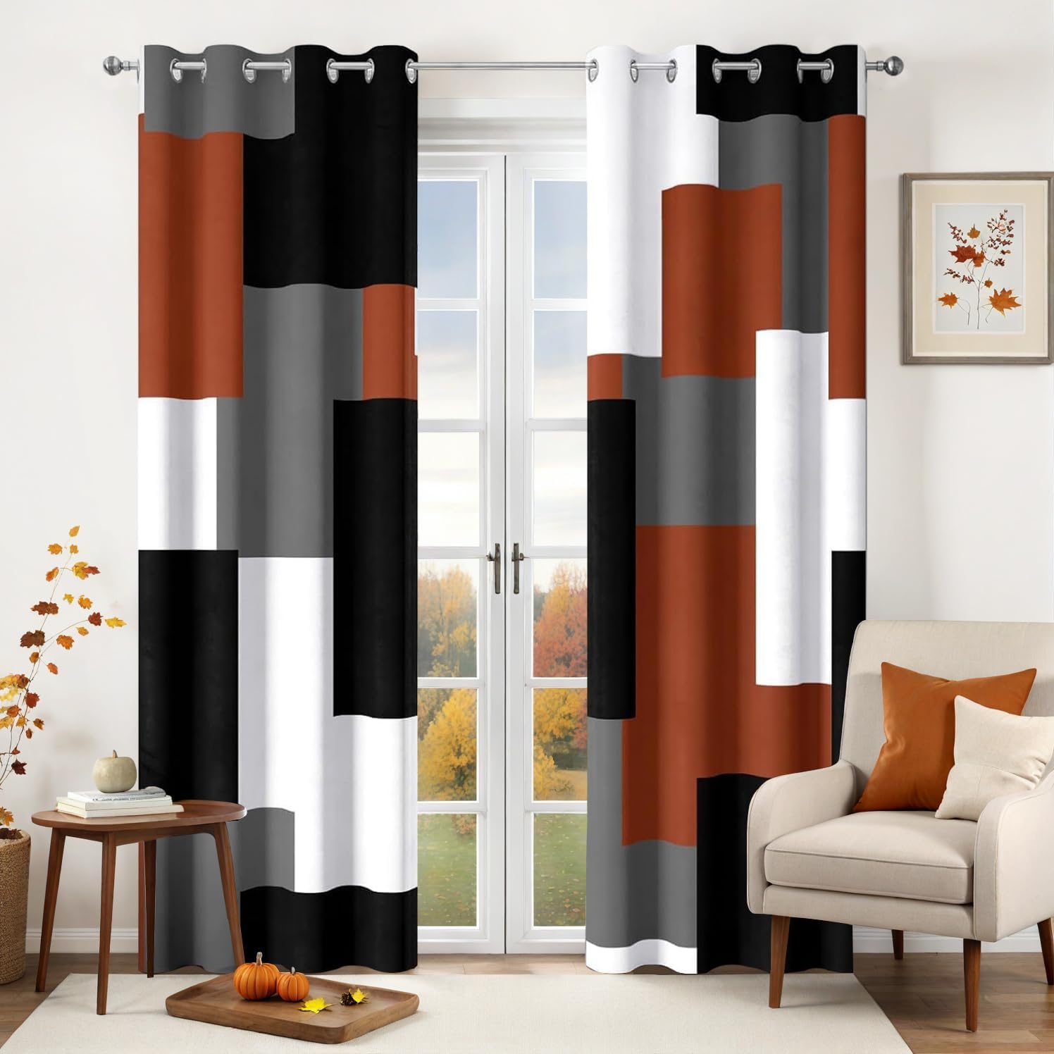 Burnt Orange 100% Blackout Curtains for Bedroom 96 inch Length