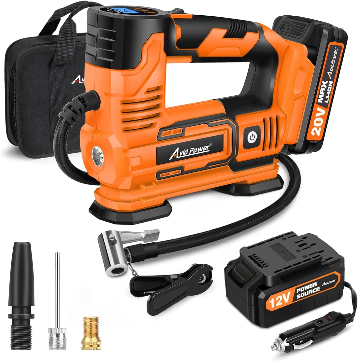 AVID POWER 20V Cordless Tire Inflator w/ Rechargeable Battery - Inflate Anywhere