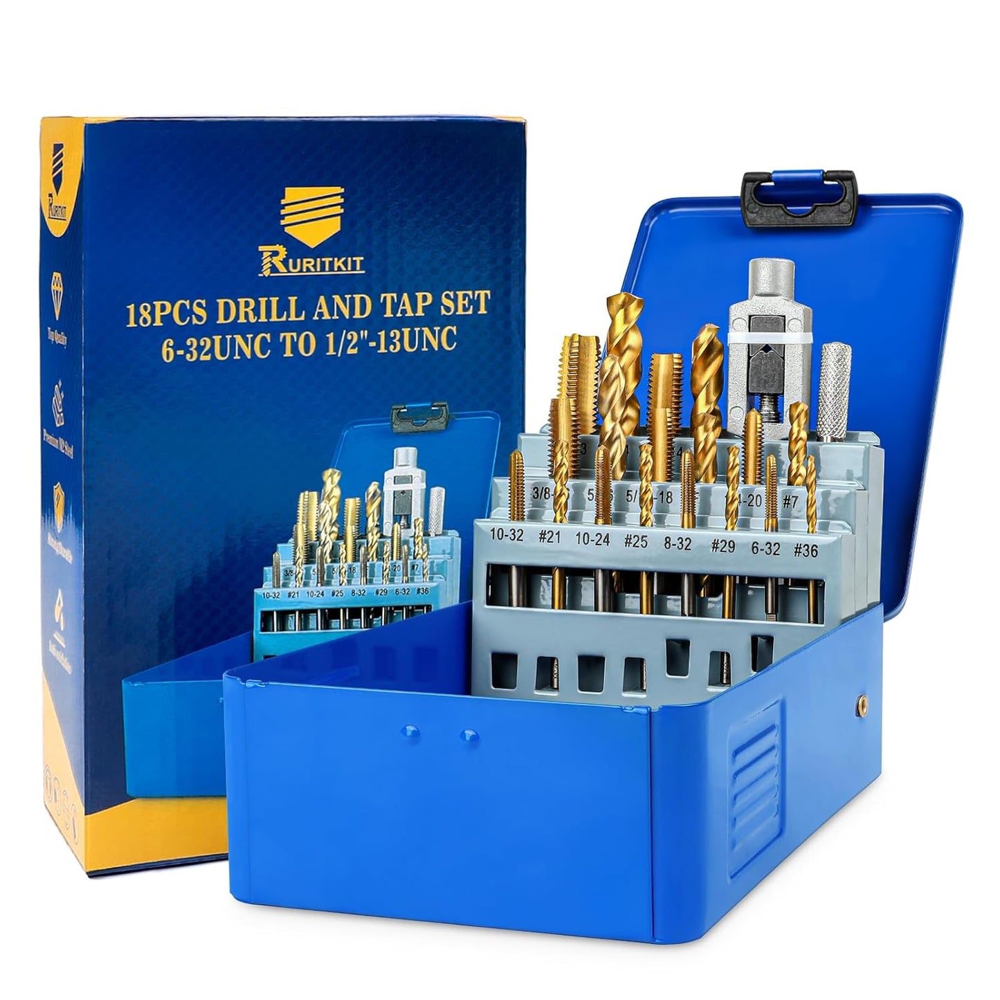 RURITKIT 18Pcs SAE Drill and Tap Set for Metal Projects