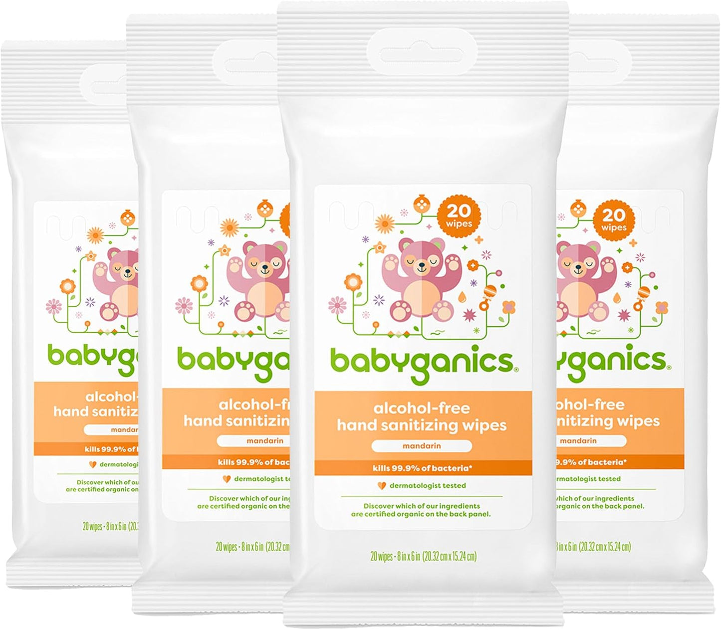 Babyganics Moisturizing Hand Sanitizing Wipes, Mandarin Scent, 80 ct
