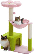 Flower Cat Tree with Large Metal Frame Hammock - Stable 35in Cat Tower