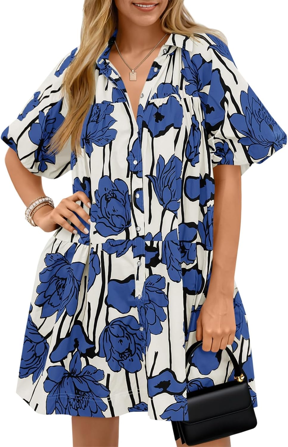 Wenrine Women's Summer Button Down Shirt Dress for Beach Fun