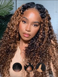 EasiContour V Part Ombre Brown Curly Wig 20in - Glueless, Ready