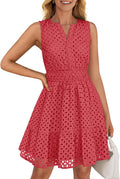 ZESICA Women's Summer Sleeveless Mini Dress - Flattering Eyelet A-Line