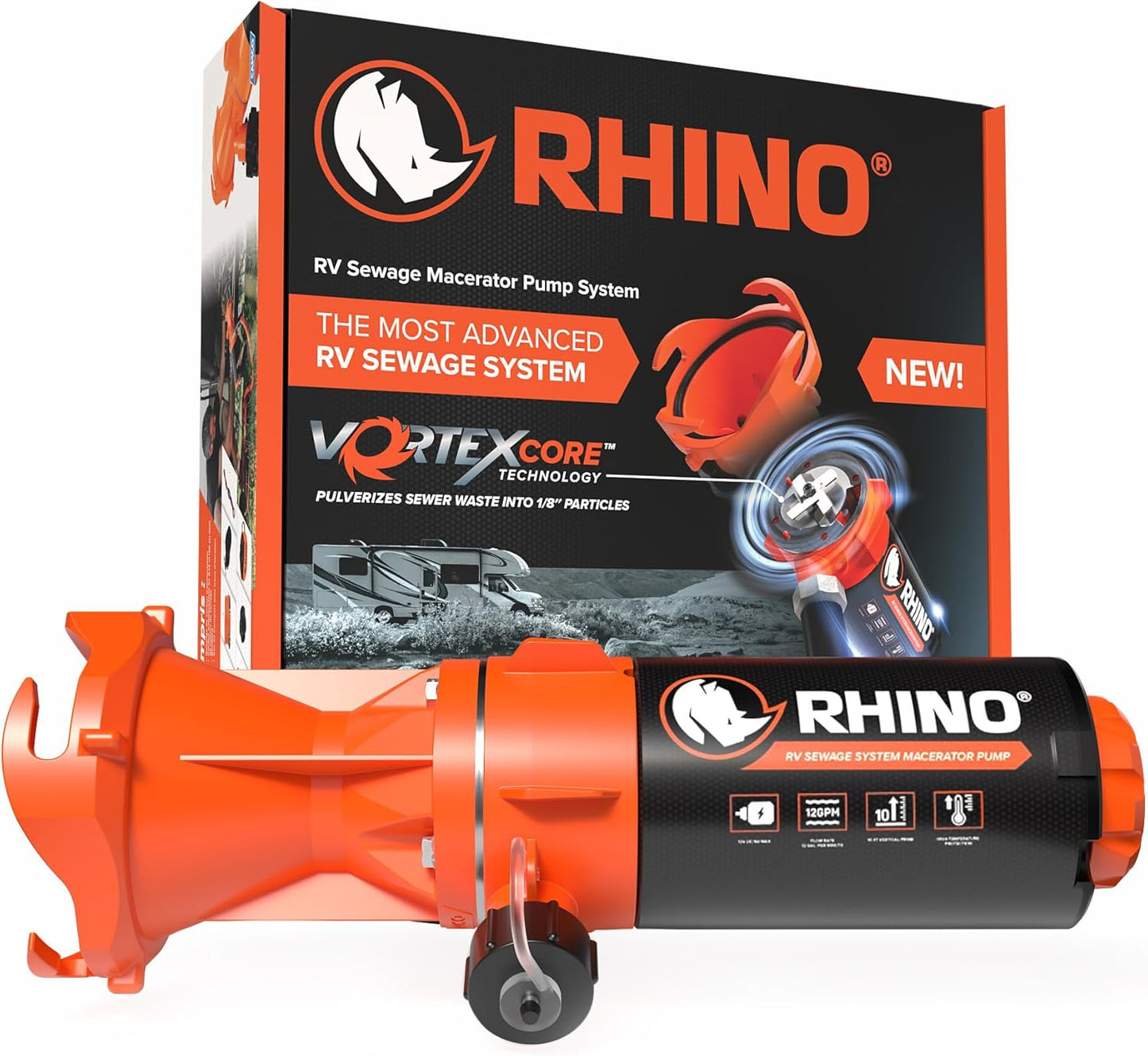 Camco Rhino RV Sewer Macerator Pump System with VortexCore Tech