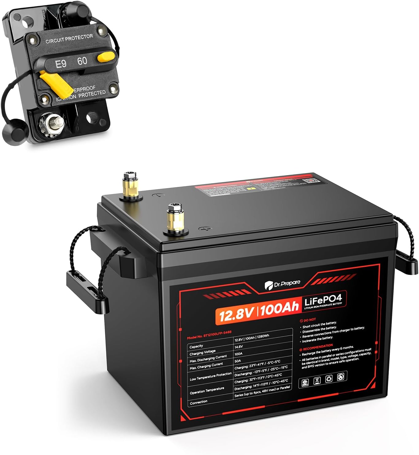 12V 100Ah Trolling Motor LiFePO4 Battery with Circuit Breaker Kit