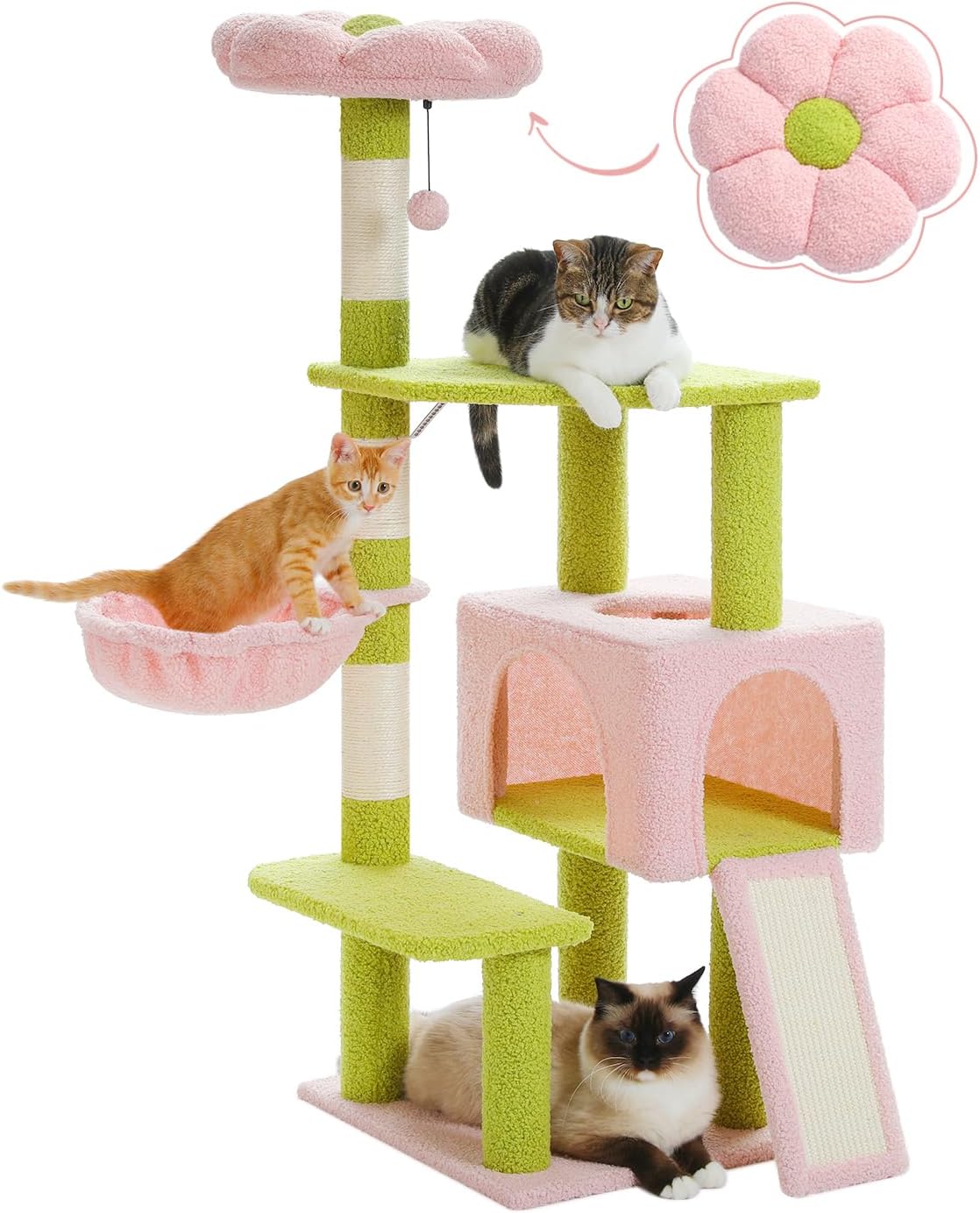 Flower Cat Tree 47.2 in Multi-Level Cat Tower for Indoor Cats