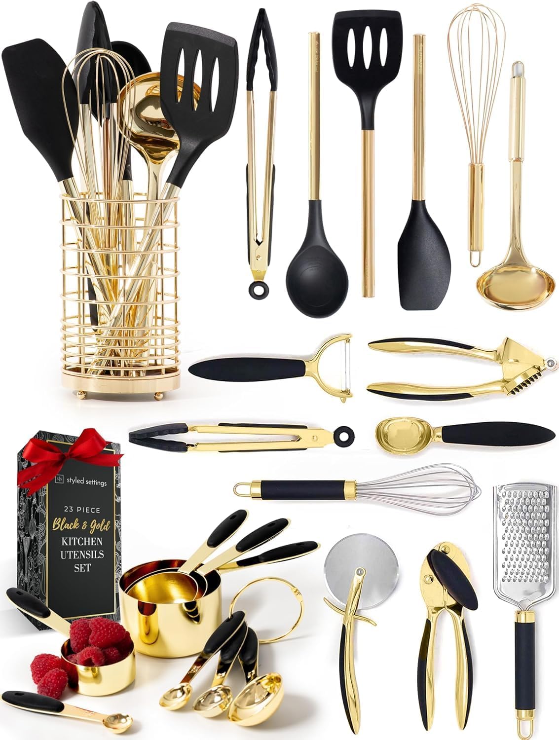 Black and Gold Kitchen Utensils Set - 23-Piece Luxury Accessories