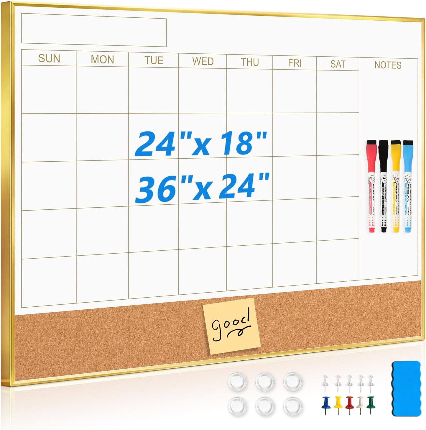 Large Dry Erase Calendar Whiteboard with Cork Board Combo