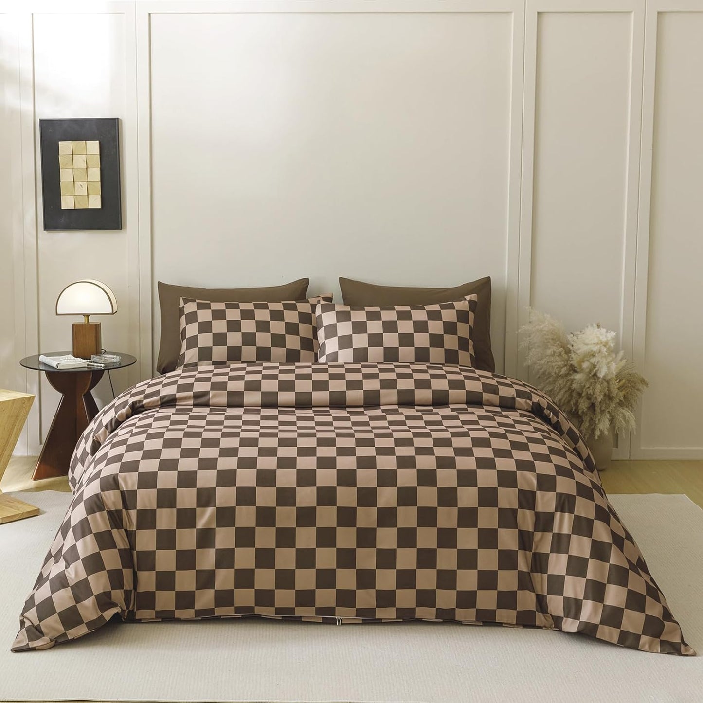 Wellboo Brown Plaid Comforter Set for Full Size Bedding Luxury