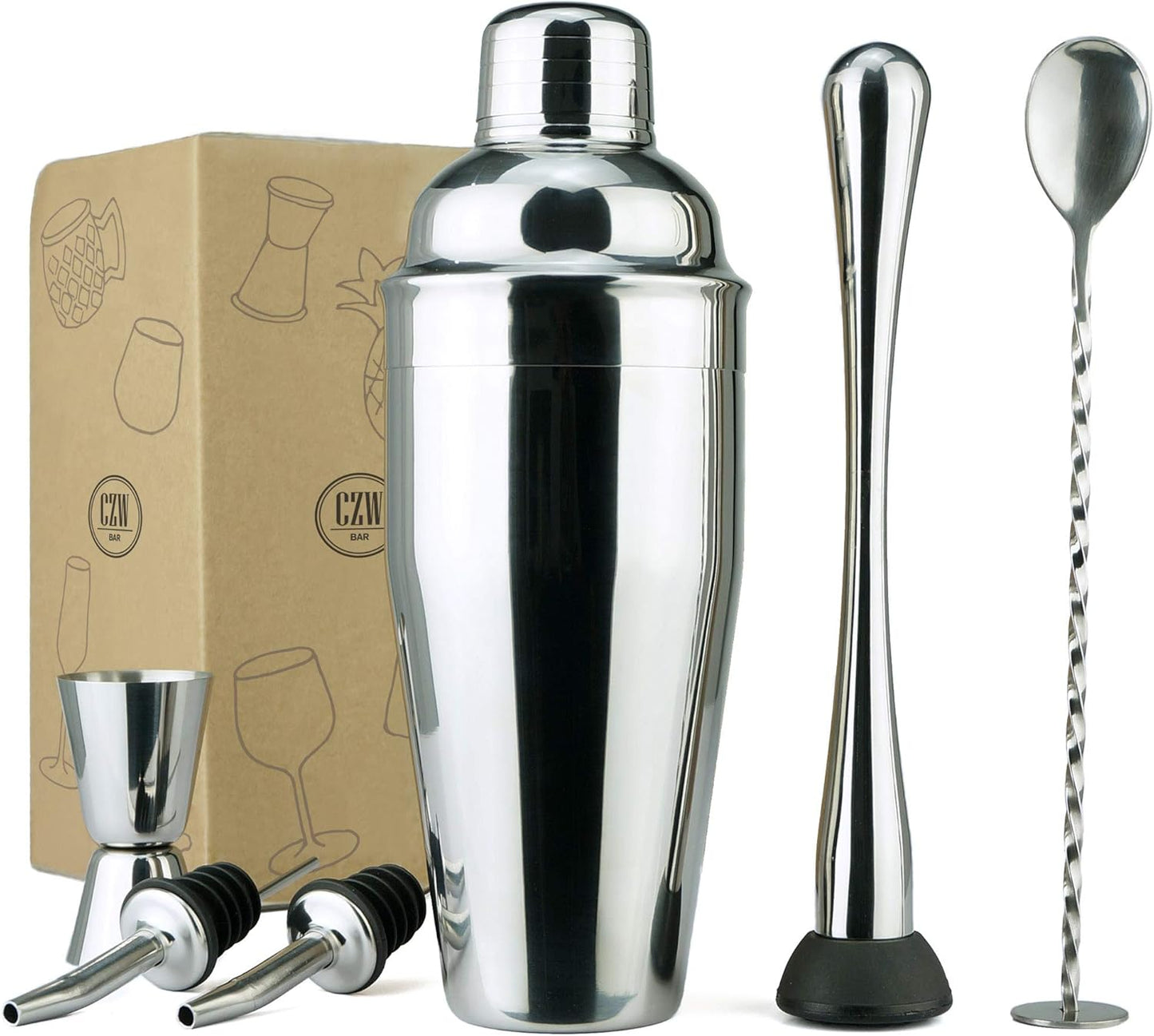 Premium Cocktail Shaker Set - 6PC Stainless Steel Kit