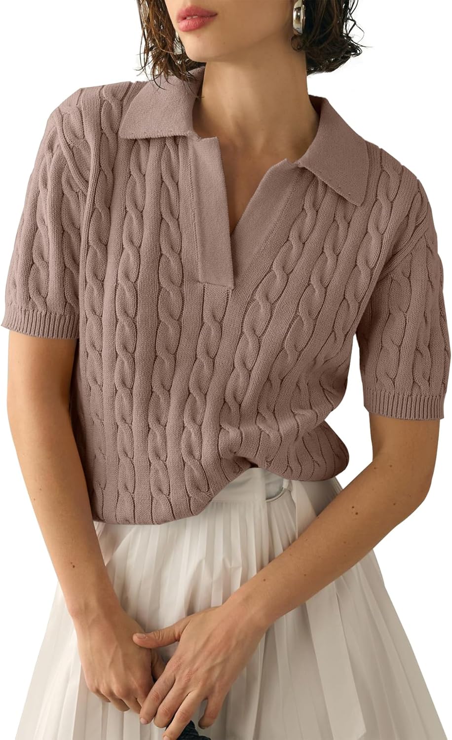 Imily Bela Women's Cable Short Sleeve Sweater for Casual Style