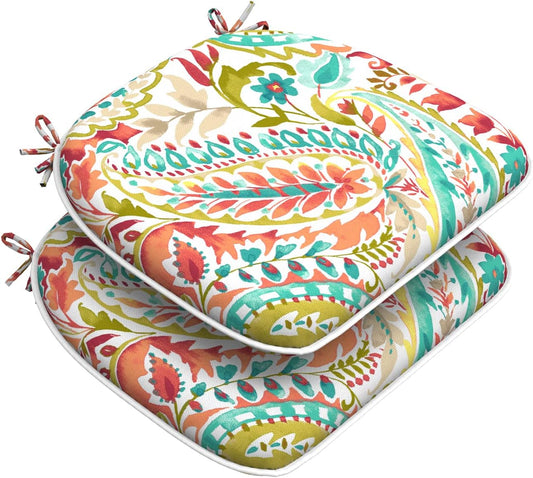 Set of 2 Outdoor Chair Cushions with Ties for Comfort