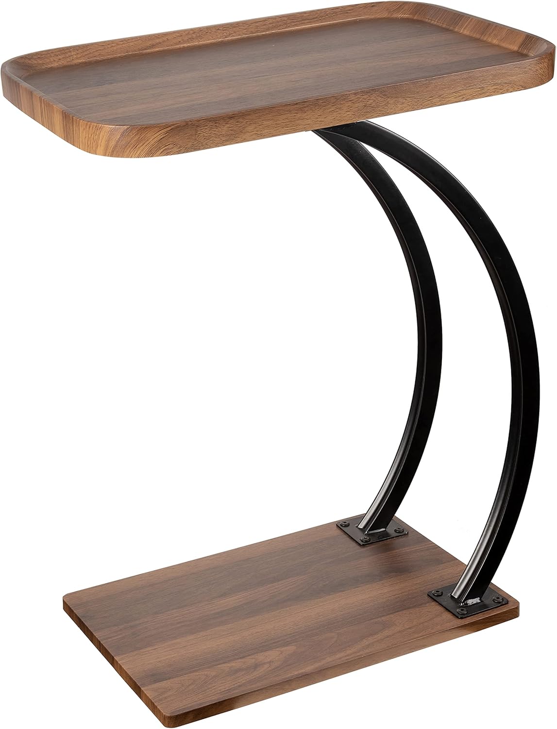 ALPOME C-Shaped Side Table: Double Trays, Space-Saving Design