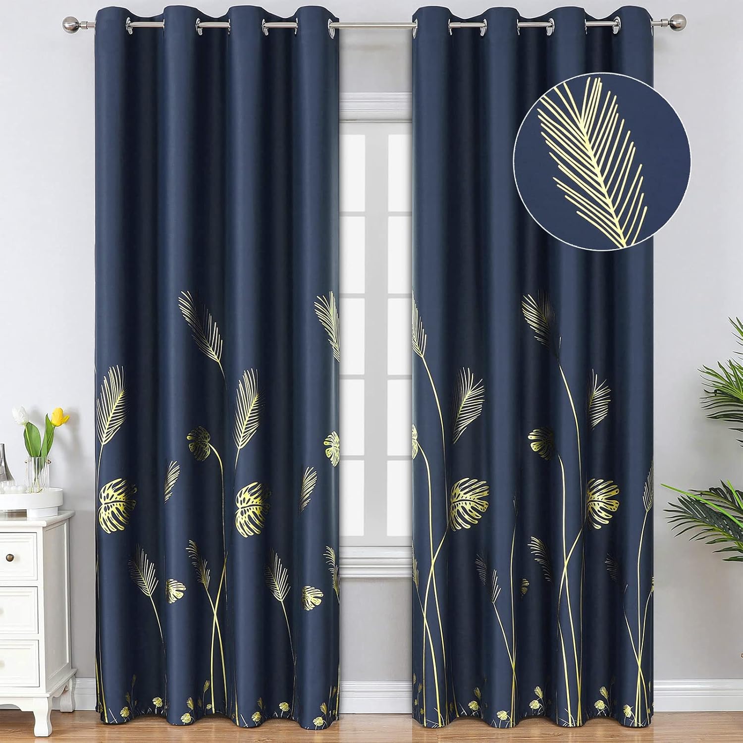 Elegant Palm Tree Leaf Blackout Curtains for Living Room Decor