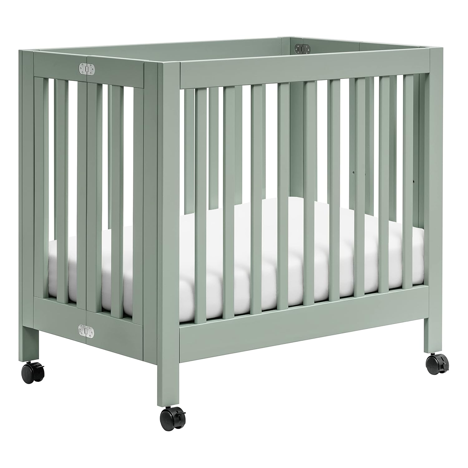 Babyletto Origami Mini Portable Crib with Wheels in Light Sage