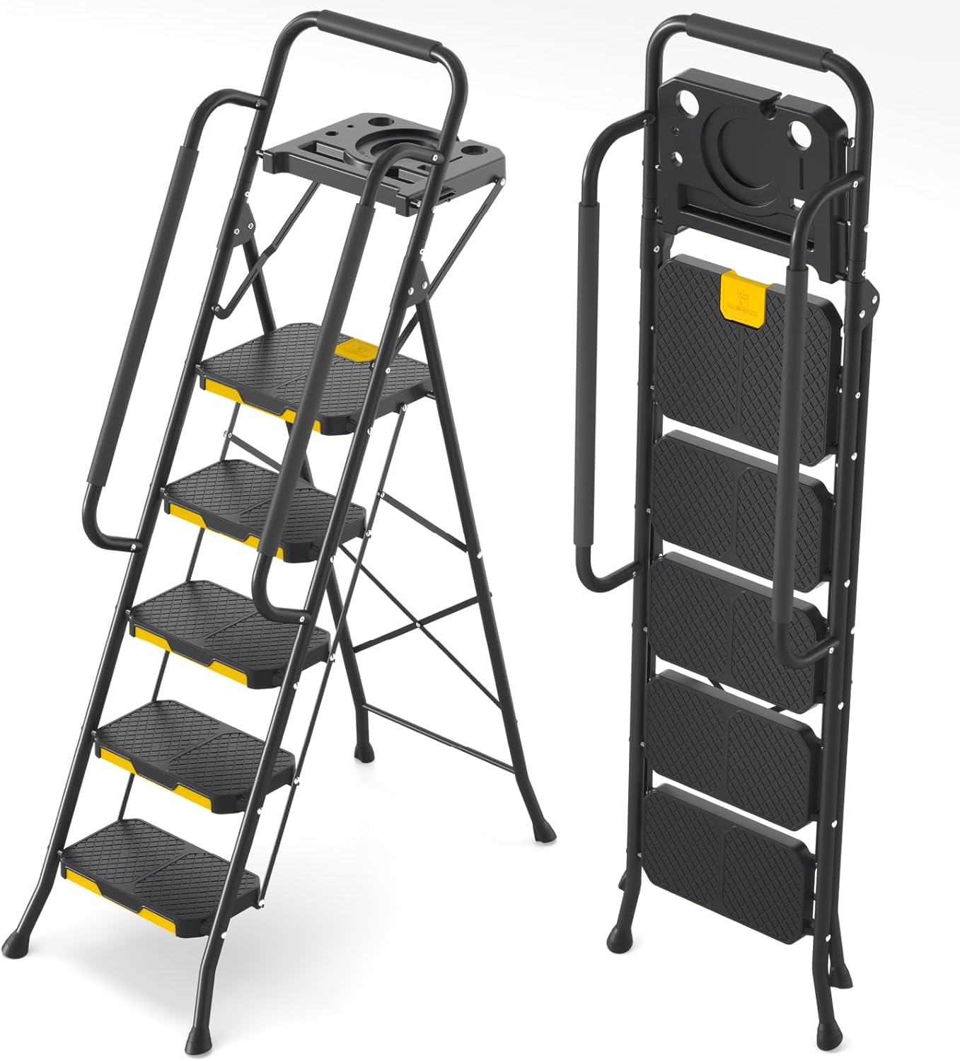 KINGRACK 5 Step Ladder with Tool Platform for Home and Garage