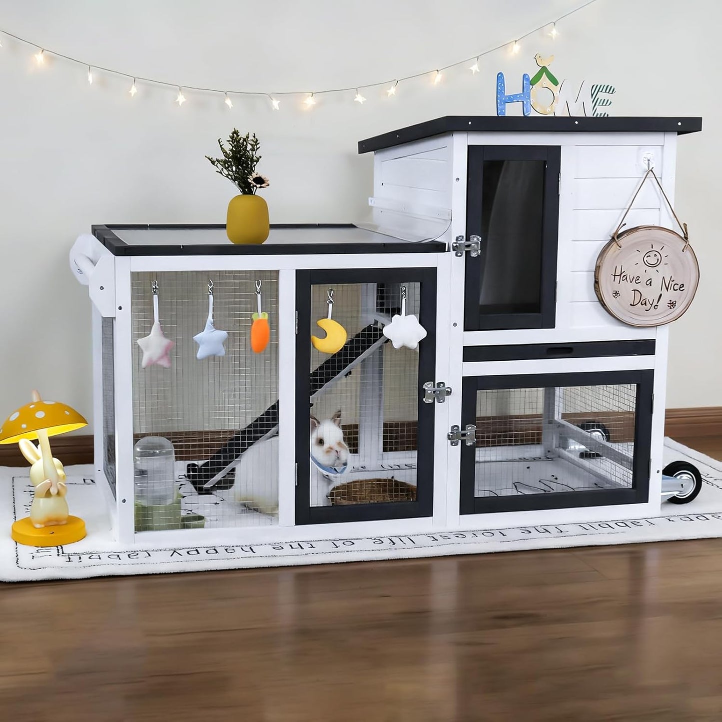 Bunny Hutch Outdoor with Chew-Proof Aluminum Frame for Rabbits