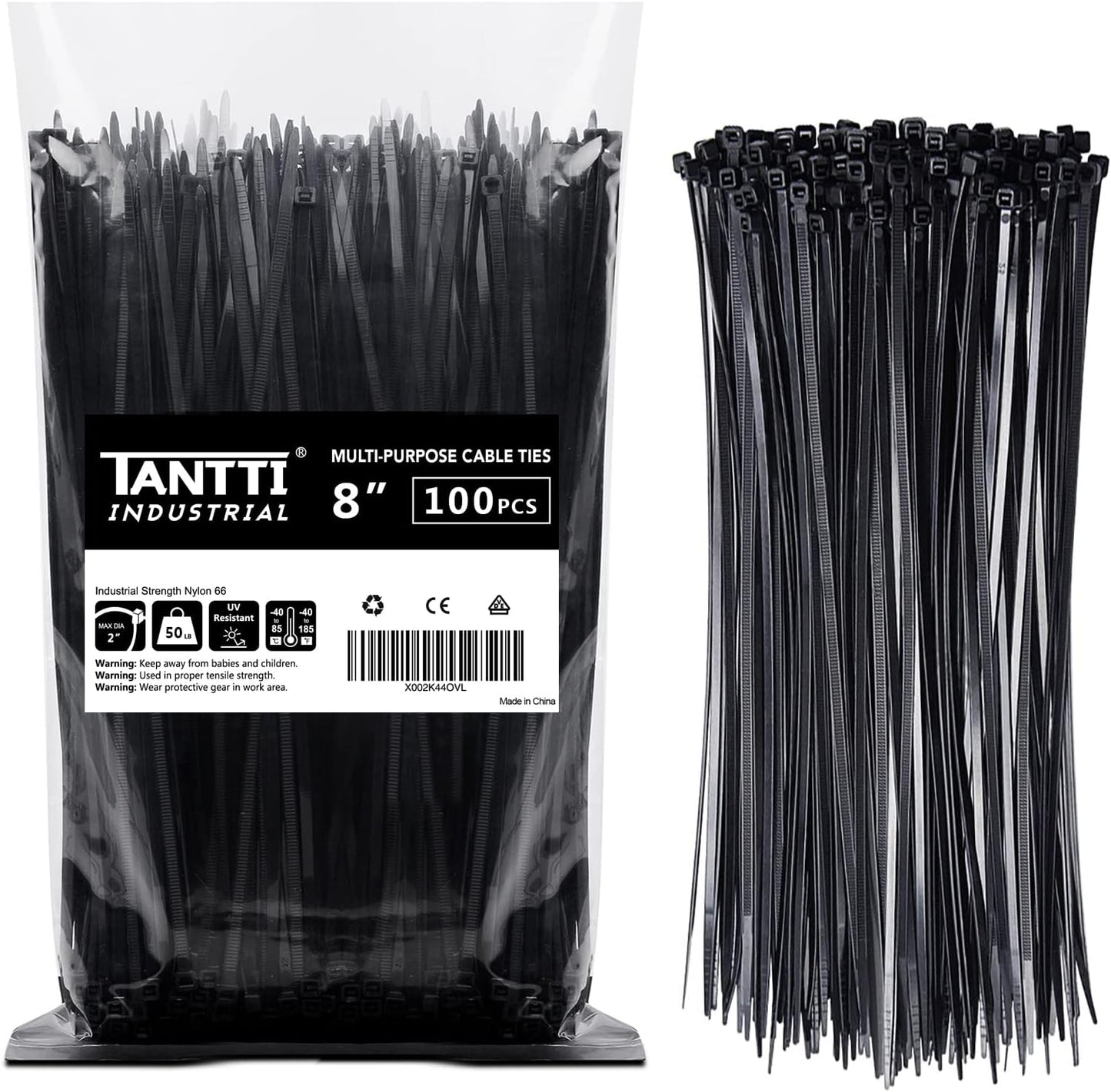 Strong & Reliable 8 Black Zip Ties - 100 Pack by TANTTI