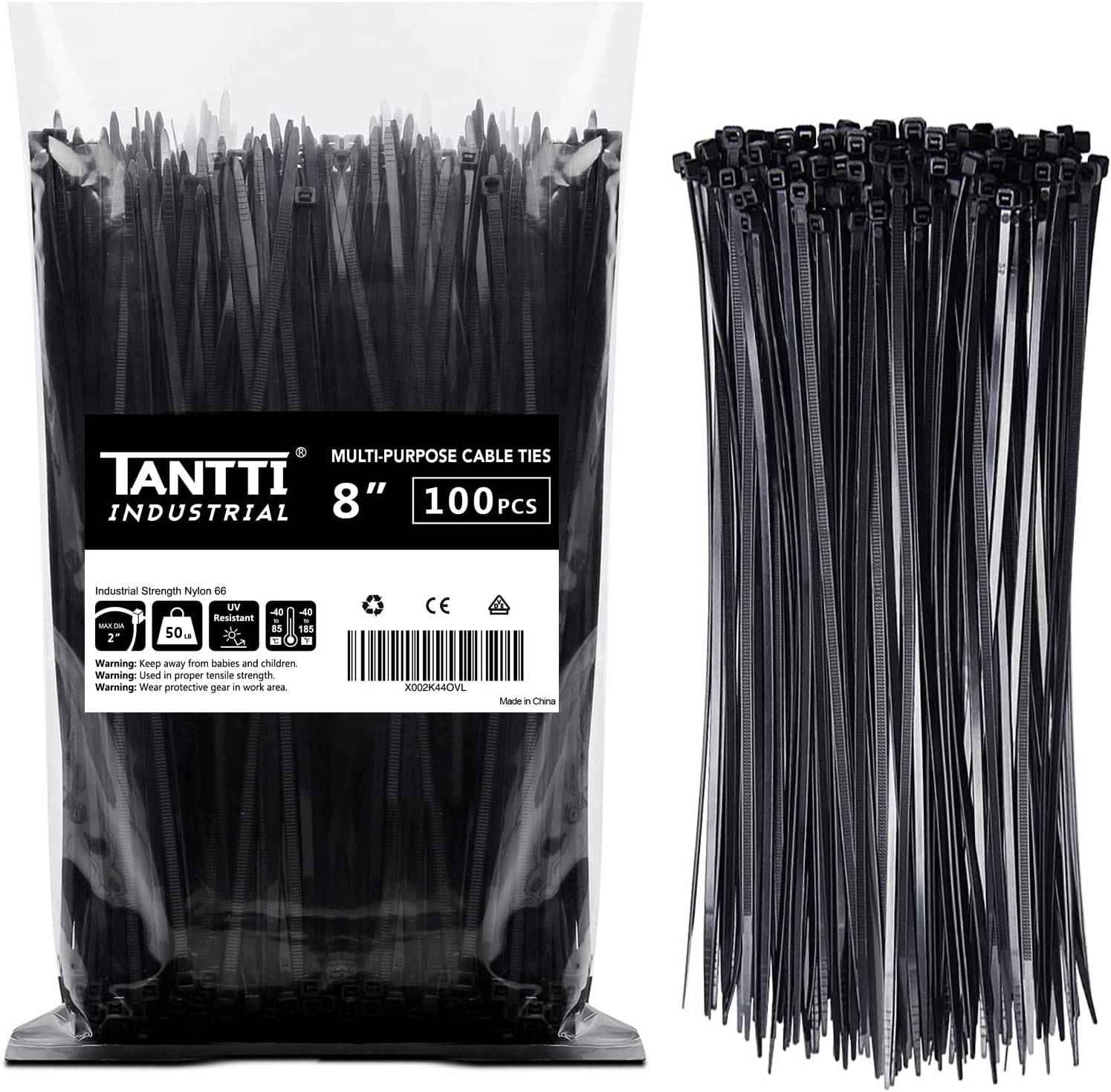 Strong & Reliable 8 Black Zip Ties - 100 Pack by TANTTI