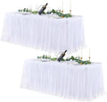 White Tulle Table Cloths for 6 Foot Rectangle Tables - Fitted Ruffle