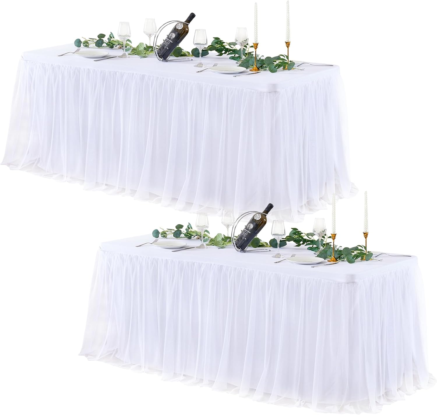 Elegant White Tulle Table Cloths for 6 Foot Rectangle Tables