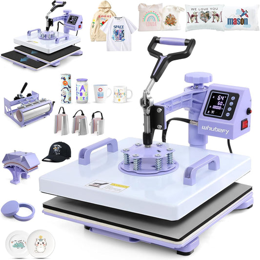 Whubefy Heat Press 15x15 inch 8 in 1 for T-Shirt and Tumbler