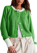 UNCLECAT Women's Cropped Cardigan Sweaters - Cozy Color Block Crop