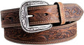 Men's Floral Stamped Leather Belt - Brown 1-1/2 in Strap