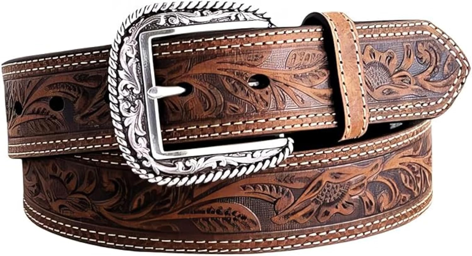 ARIAT Men's Floral Stamped Leather Belt for Stylish Comfort