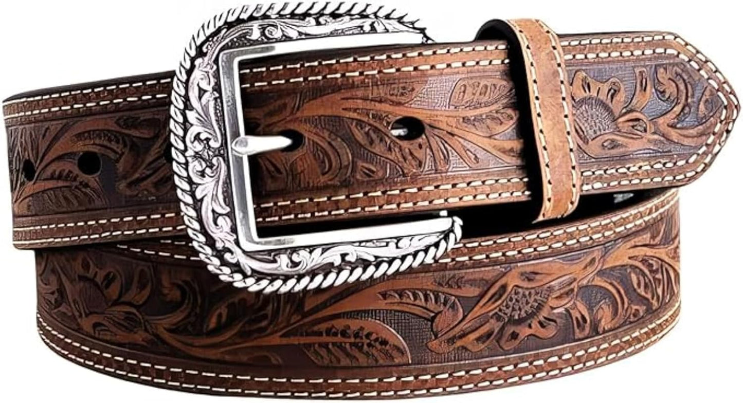 ARIAT Men's Floral Stamped Leather Belt for Stylish Comfort