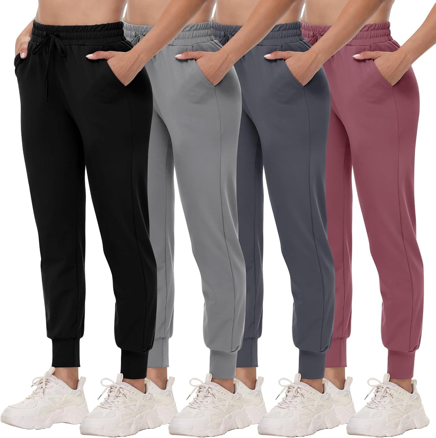 4 Pack Joggers for Women - Lightweight Comfy Yoga Pants