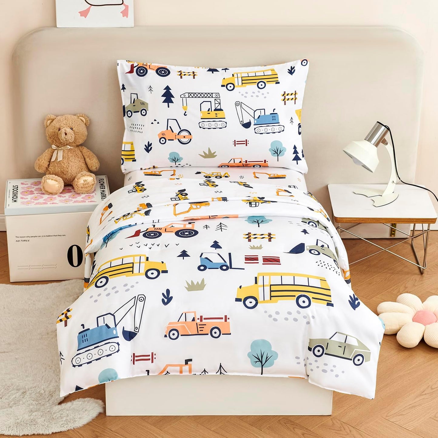 URBONUR Toddler Bedding Set with Construction Car Design for Kids