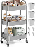 Gray 3 Tier Rolling Storage Cart on Wheels - Sturdy Metal Organizer