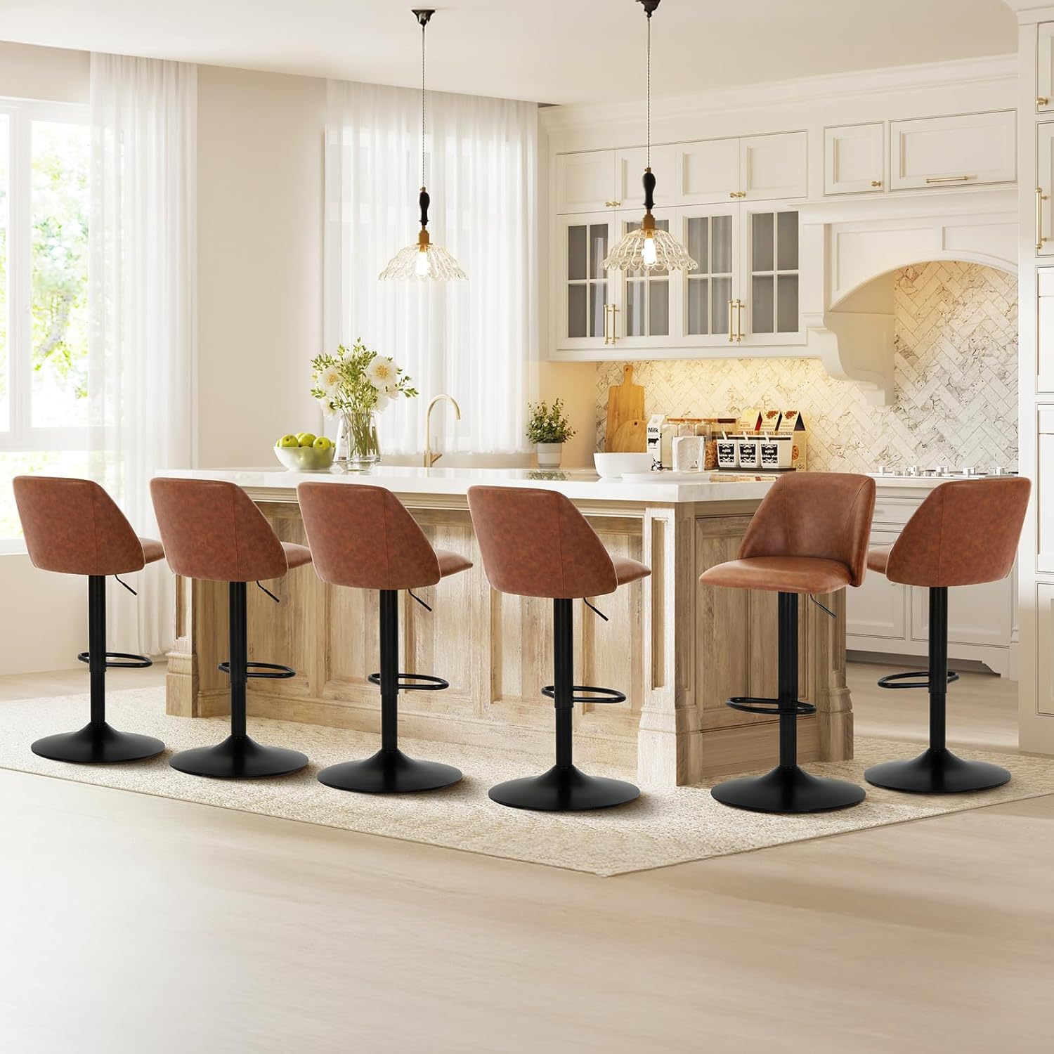 Modern Swivel Bar Stools Set of 6 with Adjustable Height
