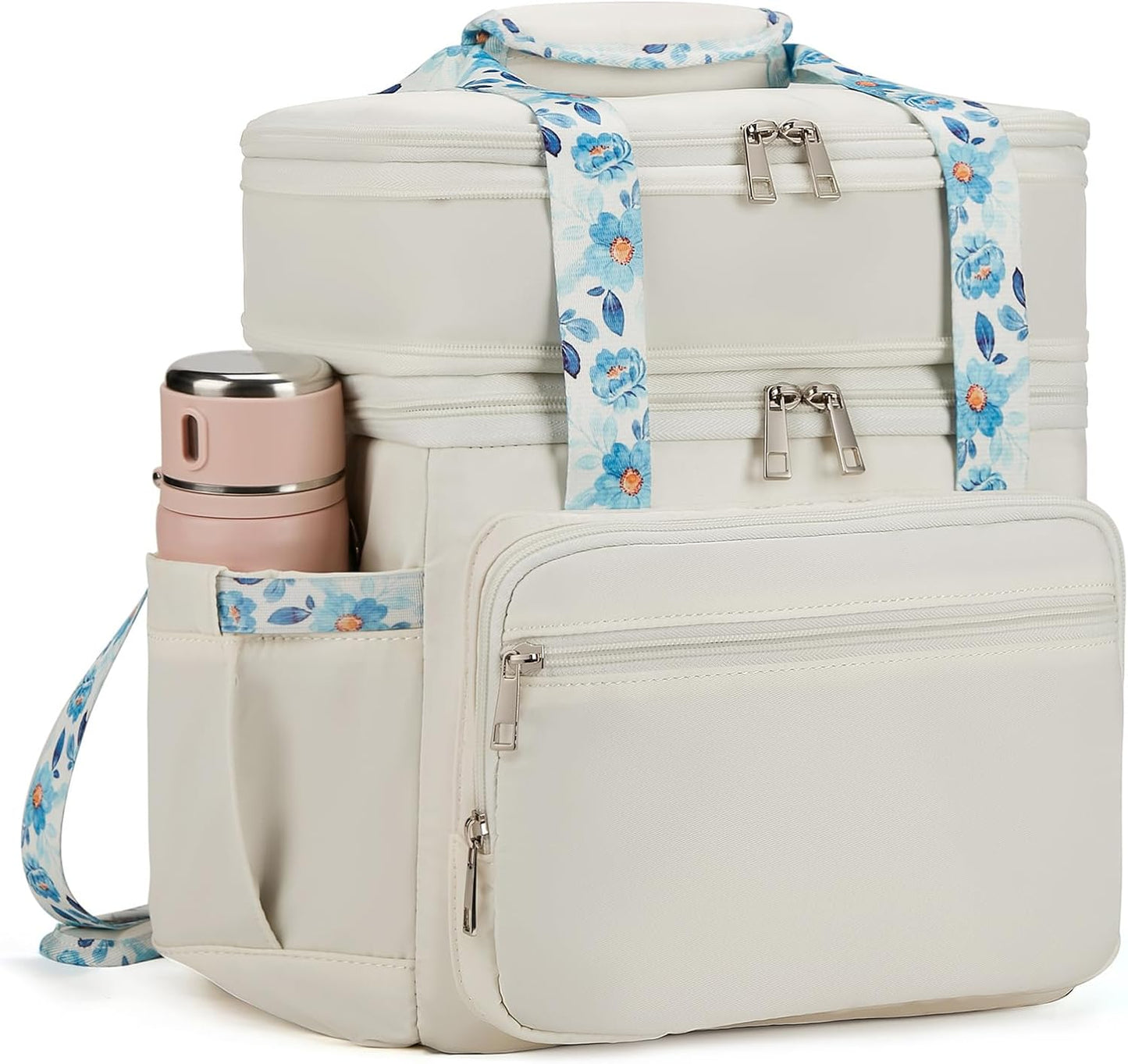 Double Deck Lunch Box for Women, Expandable Insulated Bag