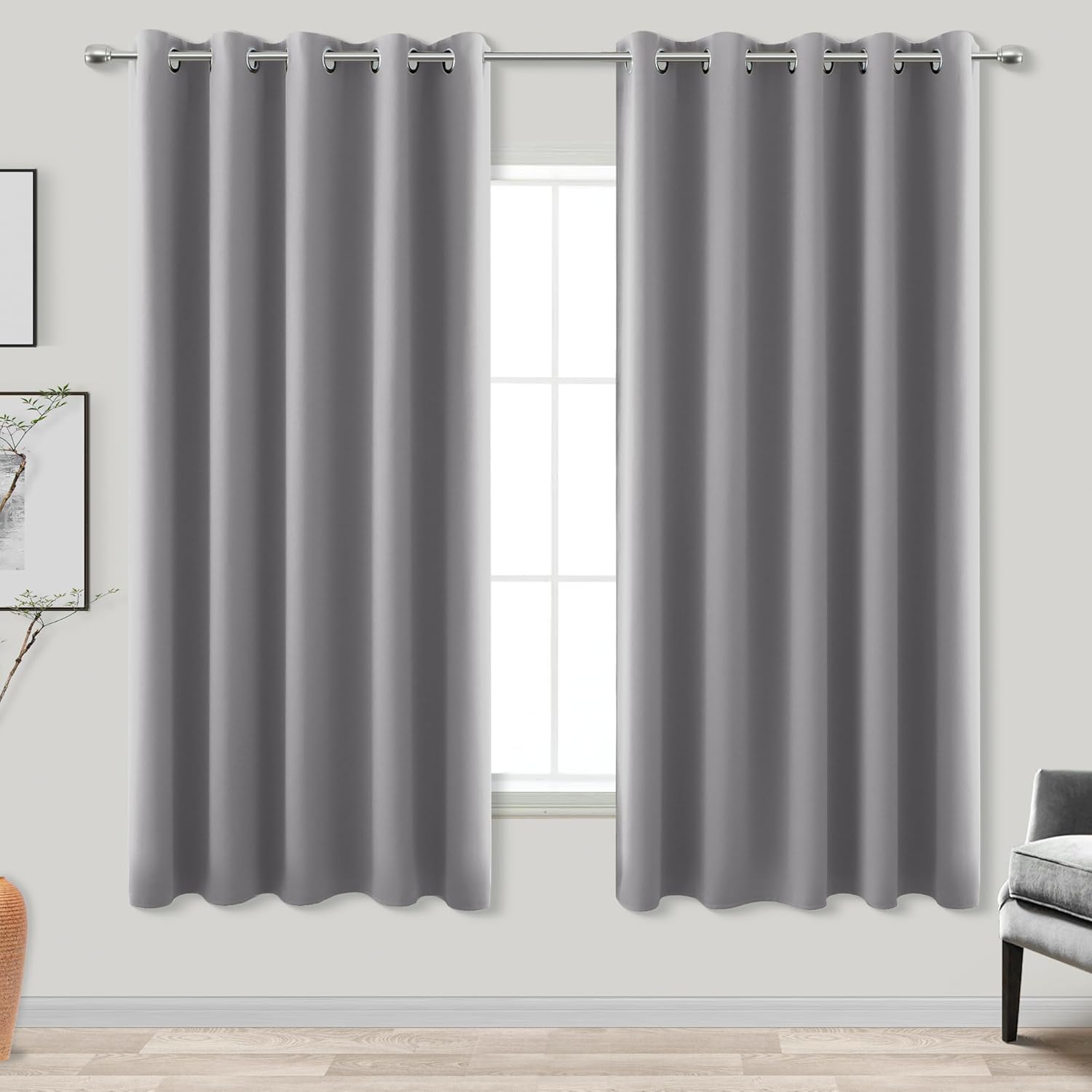 KOUFALL Grey Grommet Insulated Thermal Blackout Curtains 72x63