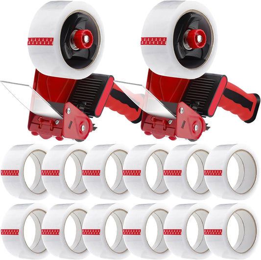 2 Pack Packing Tape Dispenser Gun with 12 Rolls for Shipping