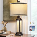 Farmhouse Industrial Table Lamp with USB A+C Ports & AC Outlet