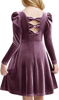 Girls Velvet Long Sleeve Dress with Bow Back and Pockets - Holiday is