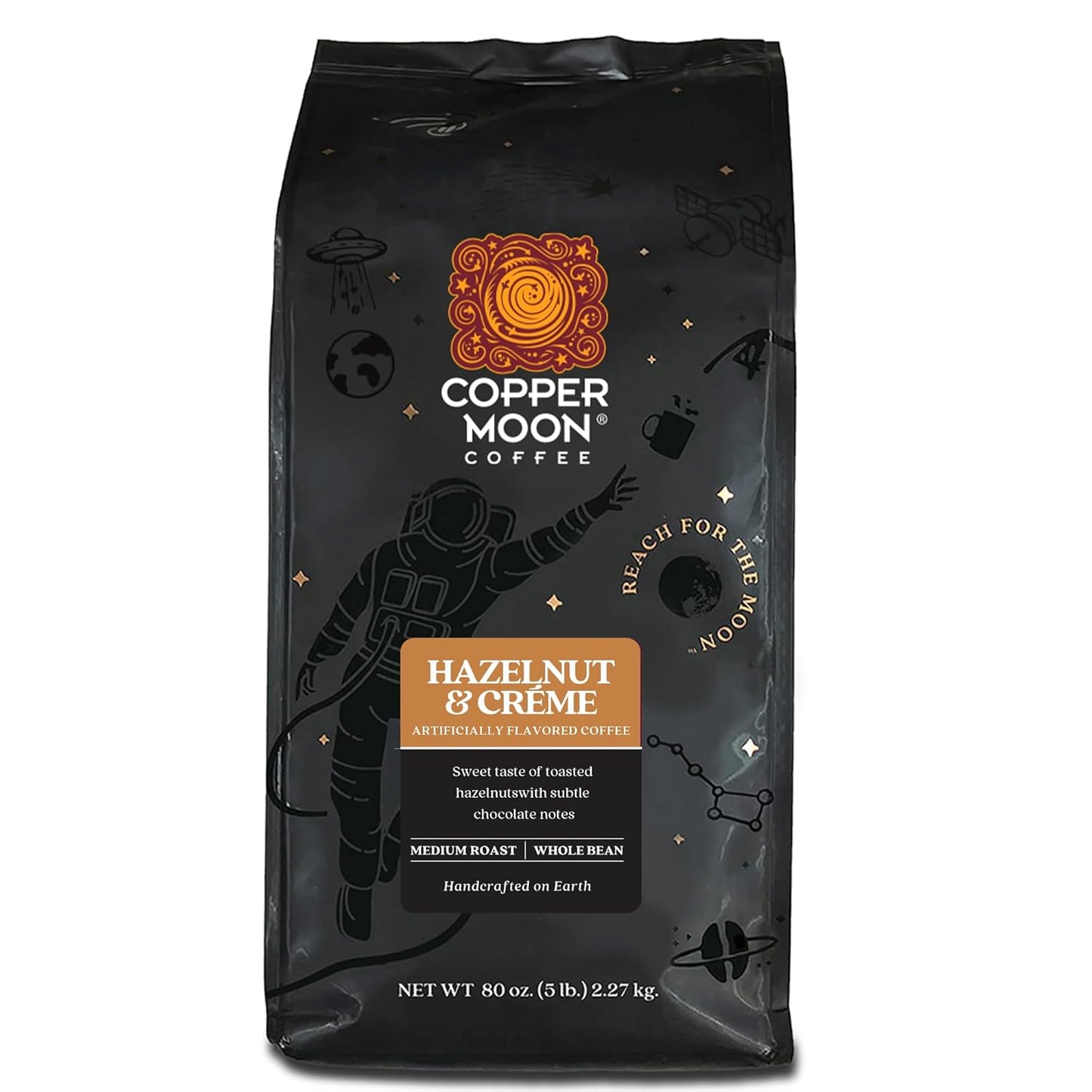 Copper Moon Medium Roast Whole Bean Coffee with Hazelnut Flavor